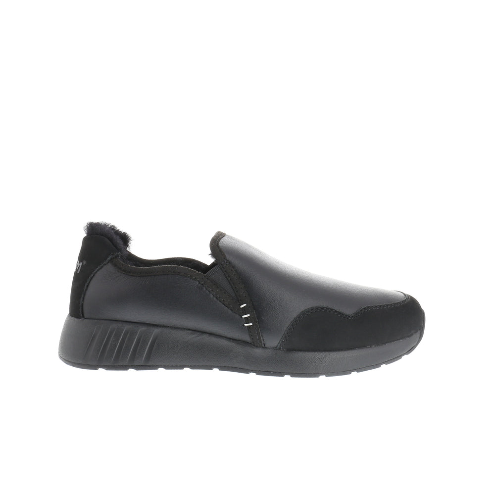 Merino Slip On Sneaker Herren Classic, Leder schwarze Sohle, schwarz