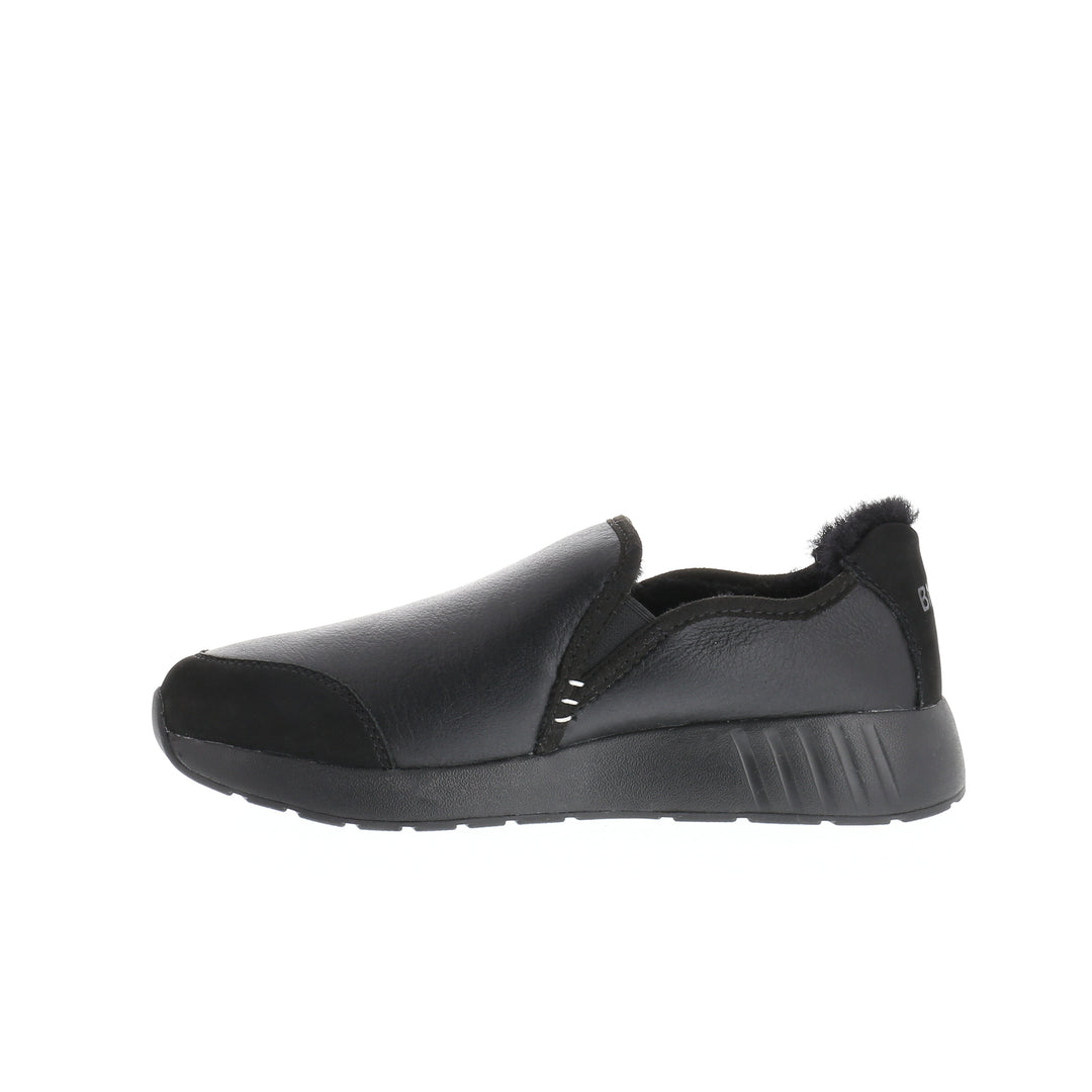 Merino Slip On Sneaker Damen Classic, Leder schwarze Sohle, schwarz