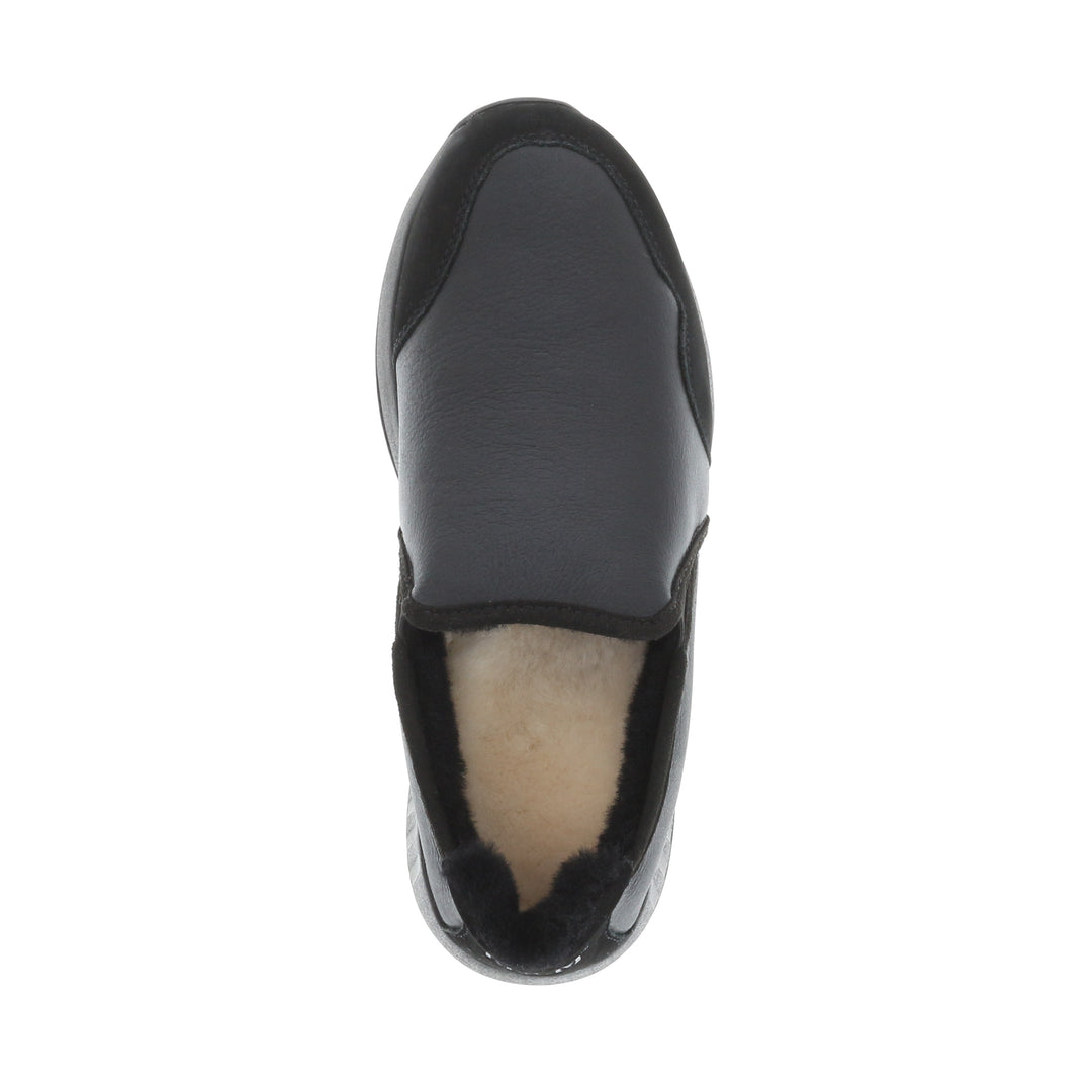 Merino Slip On Sneaker Damen Classic, Leder schwarze Sohle, schwarz
