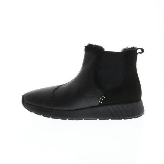 Merino Schuhe Chelsea Damen, Leder schwarze Sohle, schwarz